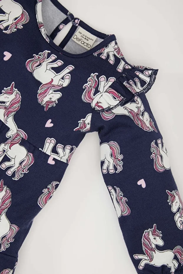 Kız Bebek Unicorn Baskılı Uzun Kollu Sweat Elbise D5632A524WN - 2