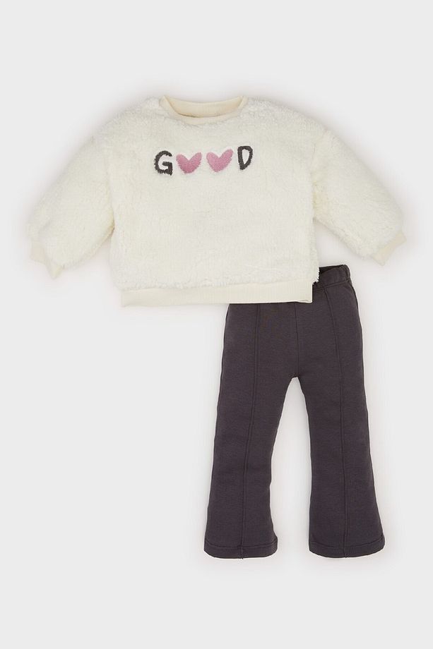 Kız Bebek 2'li Takım Bisiklet Yaka Baskılı Sweatshirt İspanyol Paça Alt D7261A524WN - 1