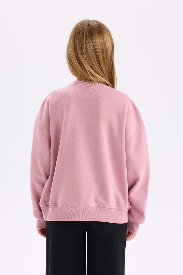 Kız Çocuk Oversize Geniş Kalıp Bisiklet Yaka Baskılı Sweatshirt D6989A824WN - 6