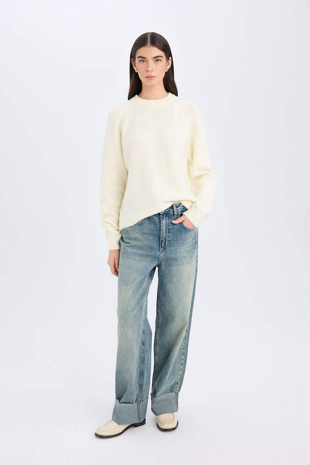Regular Fit Bisiklet Yaka Basic Düz Triko Kazak D0035AX24WN - 2