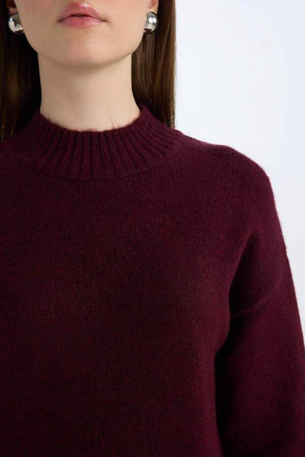 Relax Fit Yarım Balıkçı Yaka Midi Triko Bordo Elbise D8596AX24WN - 7