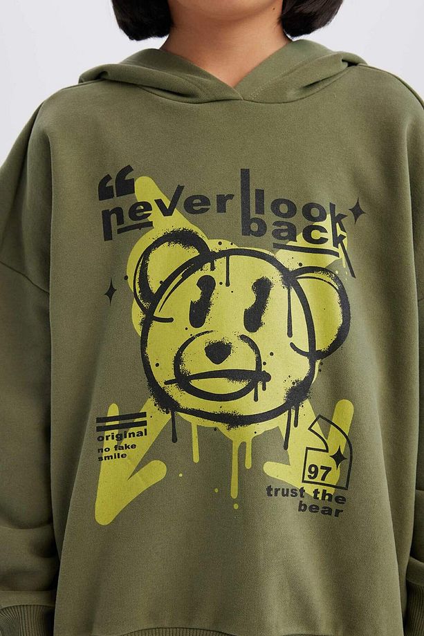 Kız Çocuk Oversize Geniş Kalıp Kapüşonlu Baskılı Sweatshirt D1567A824WN - 5