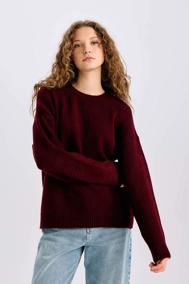 Oversize Geniş Kalıp Bisiklet Yaka Basic Düz Triko Kazak D9518AX24WN - 3