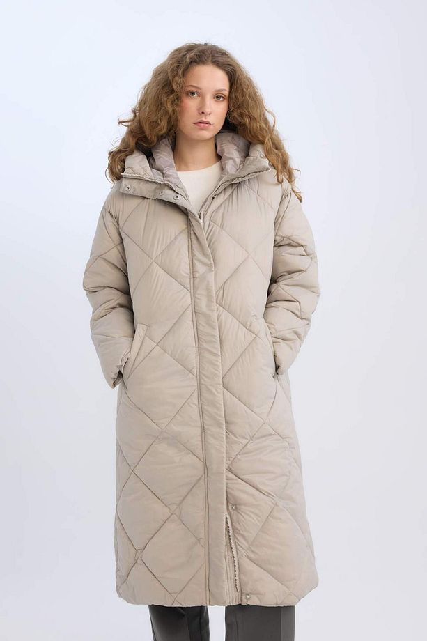 Regular Fit Kapüşonlu Uzun Parka Kapitoneli Fermuar Çıtçıt Kapamalı Cepli D6985AX24AU - 1