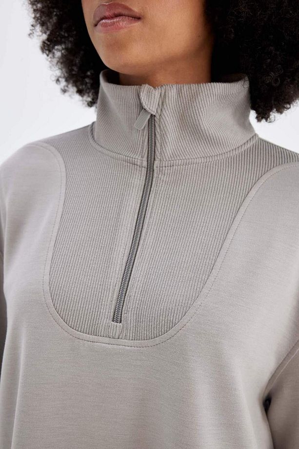 DeFactoFit Oversize Geniş Kalıp Dik Yaka Fermuarlı Modal Sporcu Sweatshirt D0388AX24AU - 8