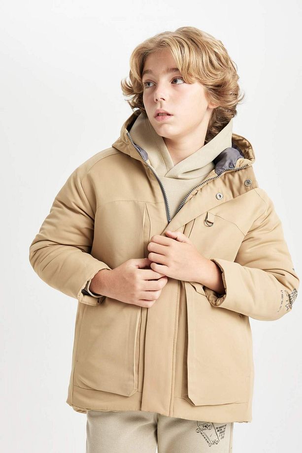 Erkek Çocuk Su İtici Kapüşonlu Polar Astarlı Parka C9077A824WN - 3