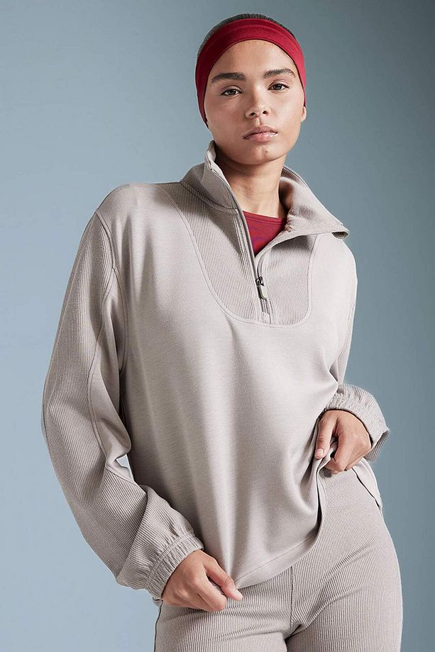 DeFactoFit Oversize Geniş Kalıp Dik Yaka Fermuarlı Modal Sporcu Sweatshirt D0388AX24AU - 1