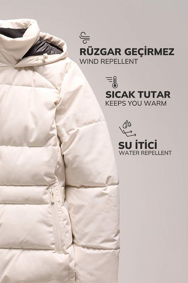 Su İtici Uzun Şişme Mont Parka Isı Yalıtımlı Kapitoneli Kapüşonlu Puffer A0873AX24WN - 8