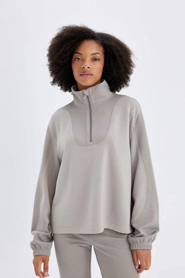 DeFactoFit Oversize Geniş Kalıp Dik Yaka Fermuarlı Modal Sporcu Sweatshirt D0388AX24AU - 6