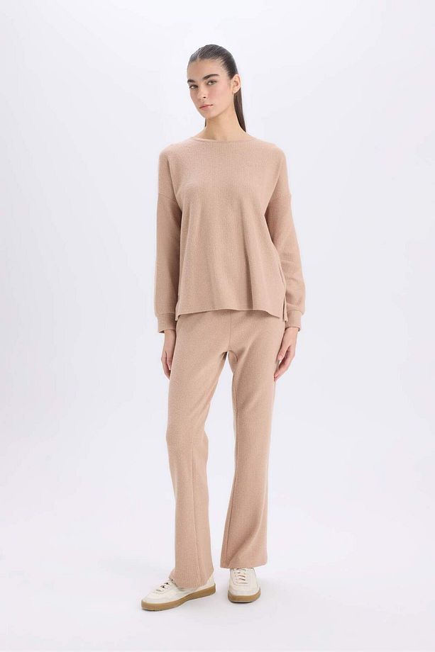 Fall in Love Pijama Takımı Regular Fit Basic Düz Uzun Kollu Üst Geniş Bol Paça Alt D2259AX24WN - 3