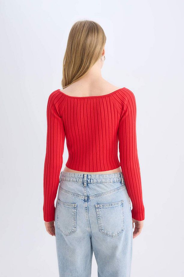 Fitted Açık Omuz Crop Triko Kazak E0727AX24WN - 6