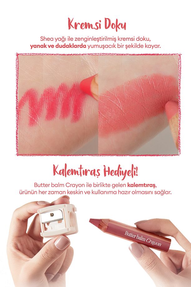 Kremsi, Kalem Şeklinde Renkli Dudak Balmı & Kalemtıraş CLIO Butter Balm Crayon 007 Mauve Shade - 7
