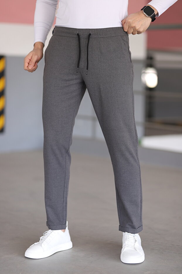 Men's Gray Slim Fit Double Leg Quality Flexible Jogger Trousers