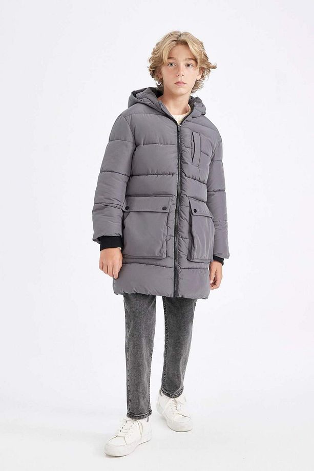 Erkek Çocuk Su İtici Kapüşonlu Fermuarlı Cepli Polar Astarlı Parka C8801A824CW - 6