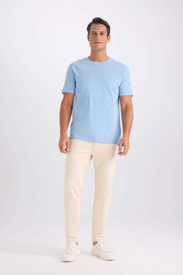 %100 Pamuk New Regular Fit Bisiklet Yaka Basic Düz Kısa Kollu Tişört E1091AXNS - 2