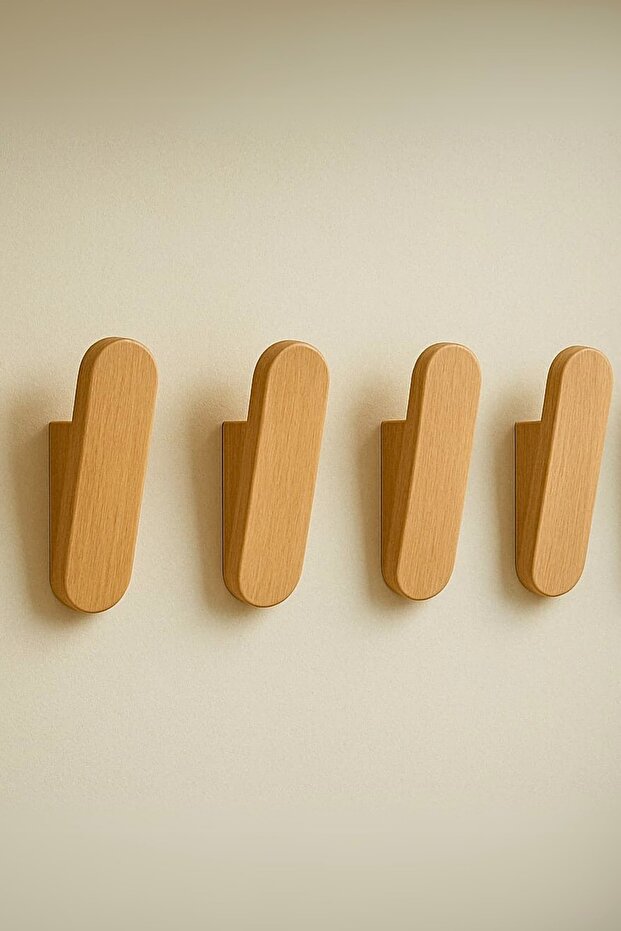 %100 Masif Ahşap Duvar Askısı | 4'lü Set | Doğal ve Şık, Minimal Tasarım | Duvara Monte - 6