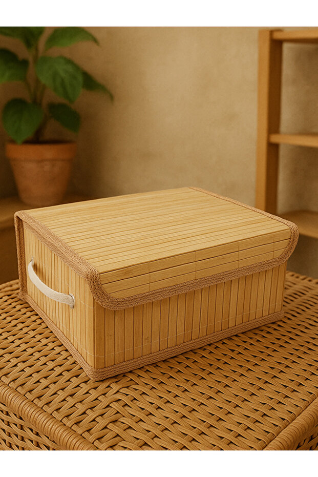 Kapaklı Doğal Bambu Sepet Organizer - 1