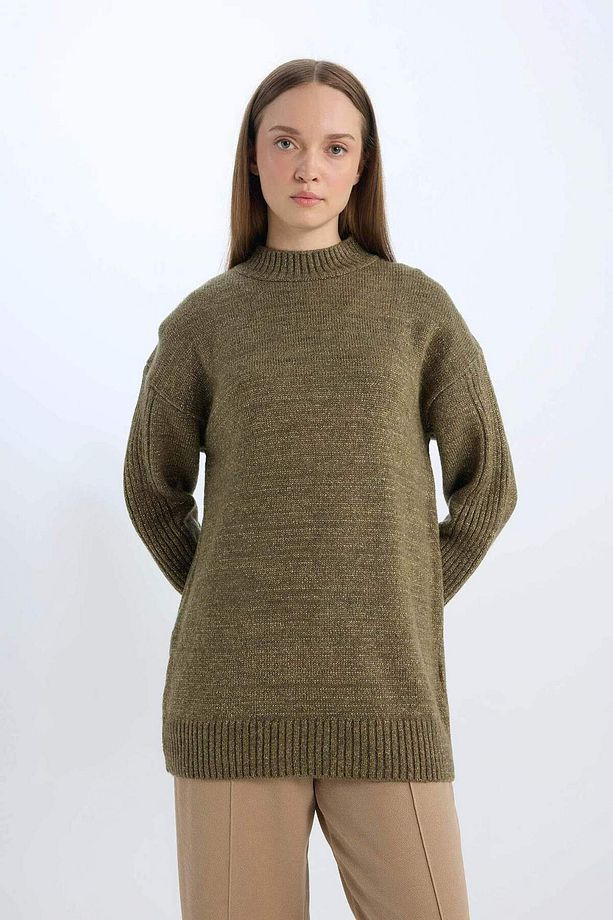 Regular Fit Yarım Balıkçı Yaka Basic Düz Triko Kazak Tunik B0085AX24WN - 8