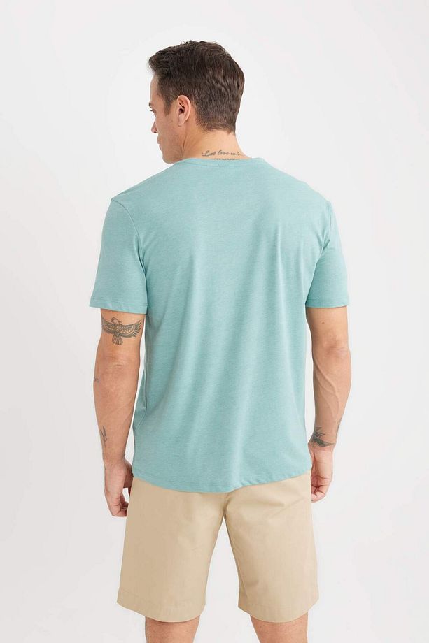 %100 Pamuk New Regular Fit Bisiklet Yaka Basic Düz Kısa Kollu Tişört E1091AXNS - 5