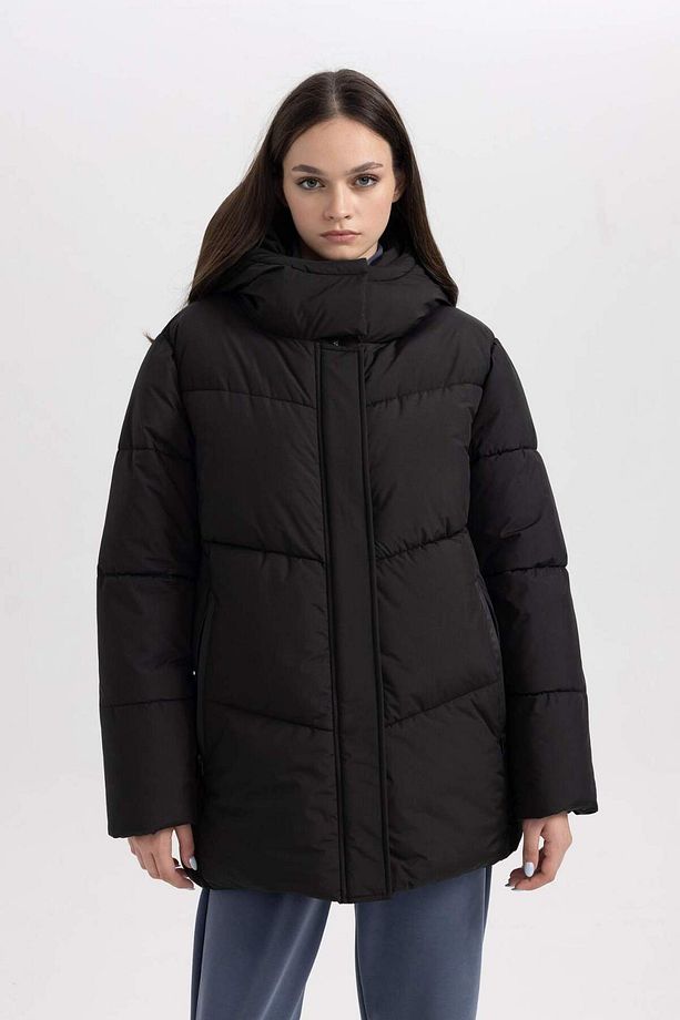 DeFactoFit Su İtici Mont Kapüşonlu Polar Astarlı Fermuarlı Su Geçirmez A1553AX24WN - 6