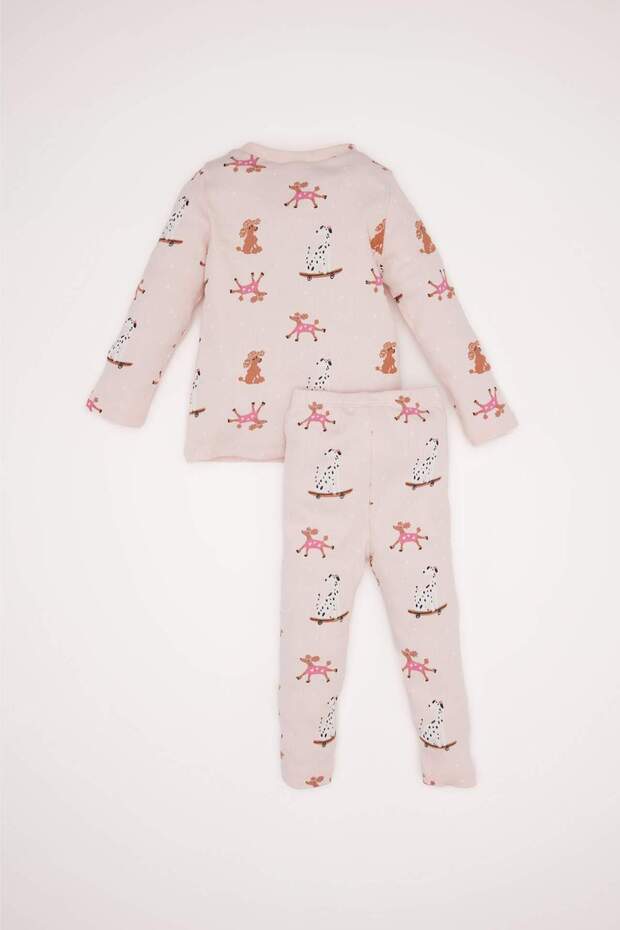 Kız Bebek Pijama Takımı Desenli Uzun Kollu Fitilli Kaşkorse Üst Uzun Alt D5374A524WN - 4