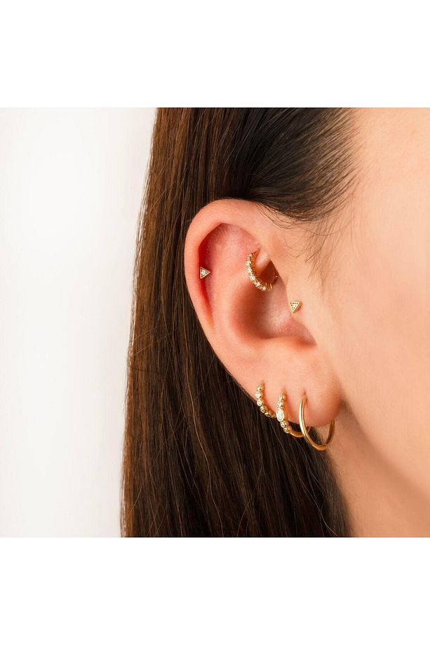 14 Ayar Altın Taşlı Üçgen Minimal Tragus Piercing - 2