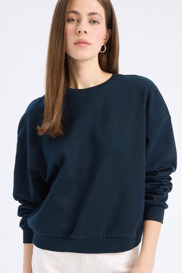 Regular Fit Bisiklet Yaka Kalın Basic Düz Sweatshirt D6645AX24WN - 1
