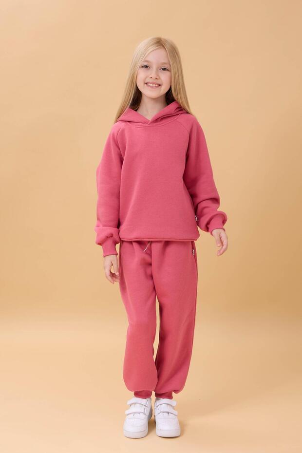 Unisex Children's Suit Dusty Rose with Raglan Sleeves and Hooded Fleece Inside