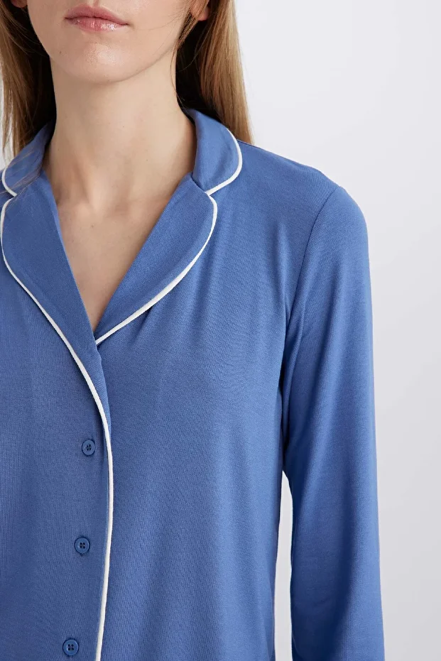 Pijama Takımı Regular Fit Uzun Kollu Üst Uzun Alt-Fall in Love E1804AX24WN - 6