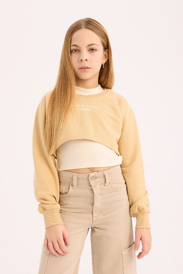 Kız Çocuk Bisiklet Yaka Baskılı 2'li Sweatshirt D9442A825SP - 3