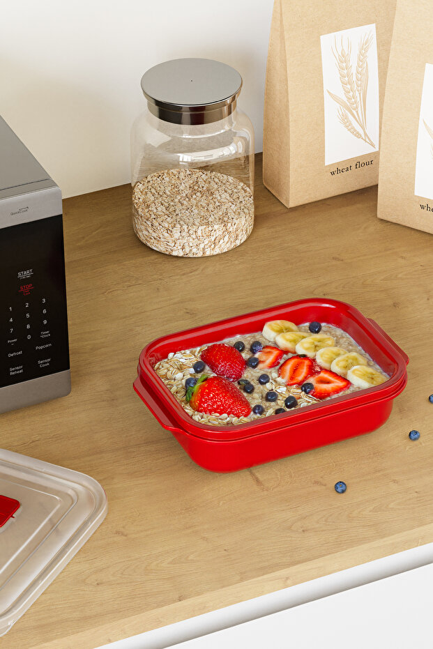 Set of 3 Rectangular Storage Containers with Lid and Compartments Suitable for Microwave - 1200 ml - 7