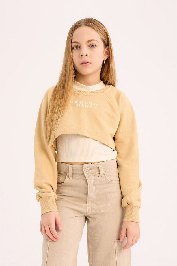 Kız Çocuk Bisiklet Yaka Baskılı 2'li Sweatshirt D9442A825SP - 1