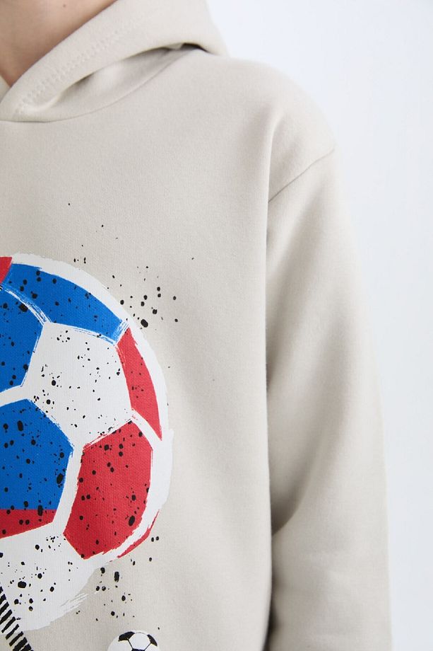 Erkek Çocuk 2'li Takım Kapüşonlu Baskılı Sweatshirt Beli Lastikli Eşofman Altı D6870A824CW - 4