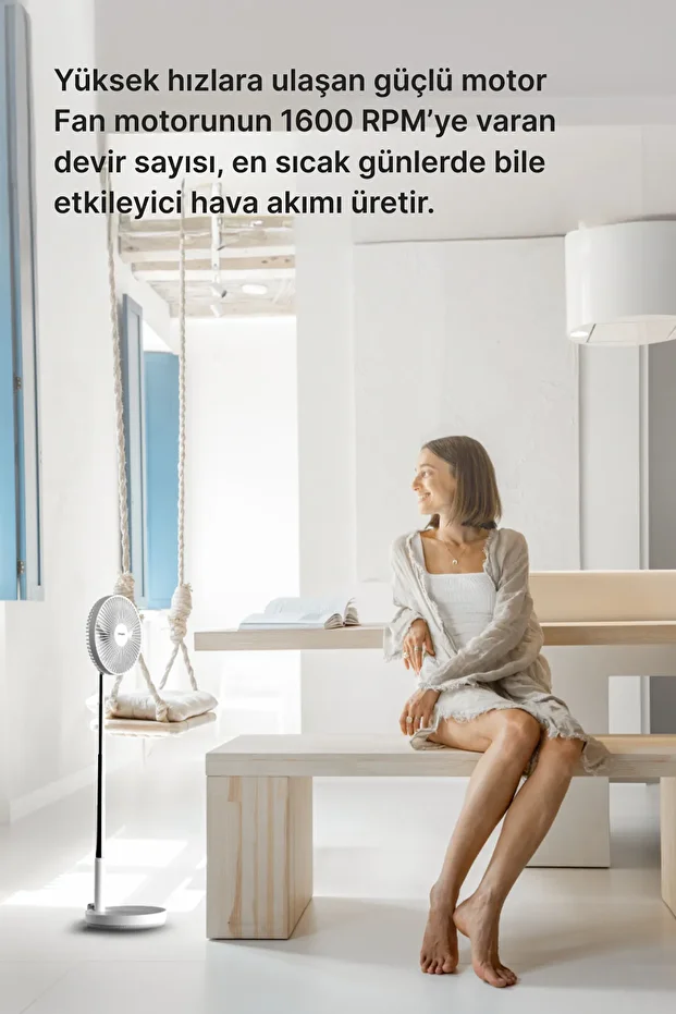 Taşınabilir Şarjlı Vantilatör 24 Saat Kullanım 3 Kademeli 180° Sessiz Ayaklı Katlanabilir Fan X6103 - 9