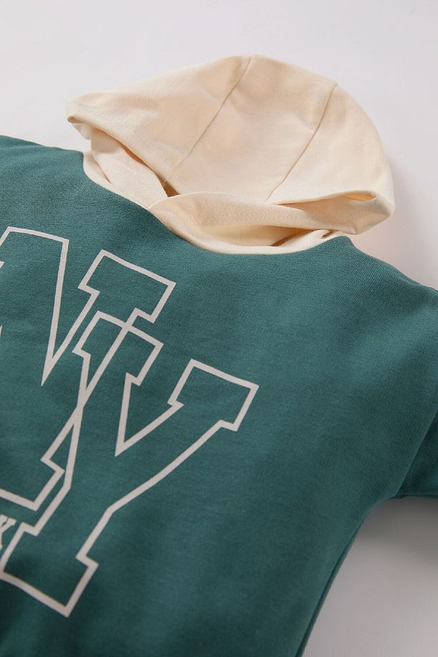 Erkek Bebek 2'li Takım Kapüşonlu Baskılı Sweatshirt Beli Lastikli Eşofman Altı D6876A524WN - 3