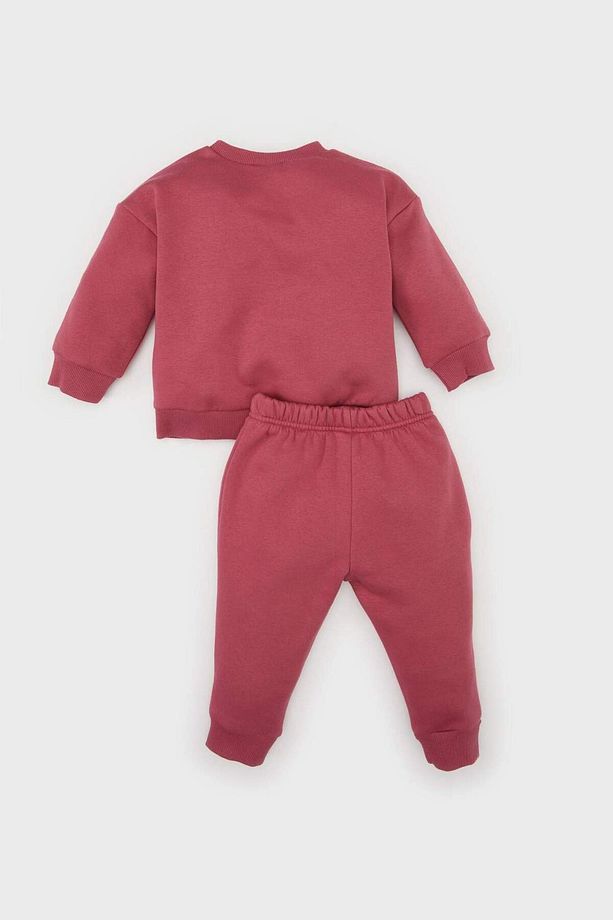 Kız Bebek 2'li Takım Bisiklet Yaka Baskılı Sweatshirt Beli Lastikli Eşofman Altı D0813A524WN - 5