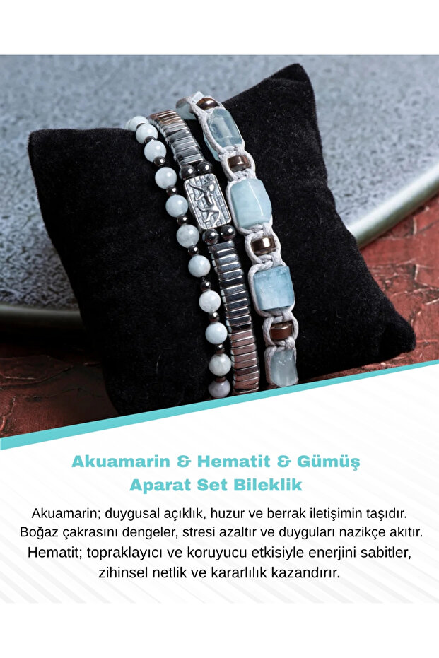 Certified Aquamarine & Hematite & Silver Apparatus Set Bracelet