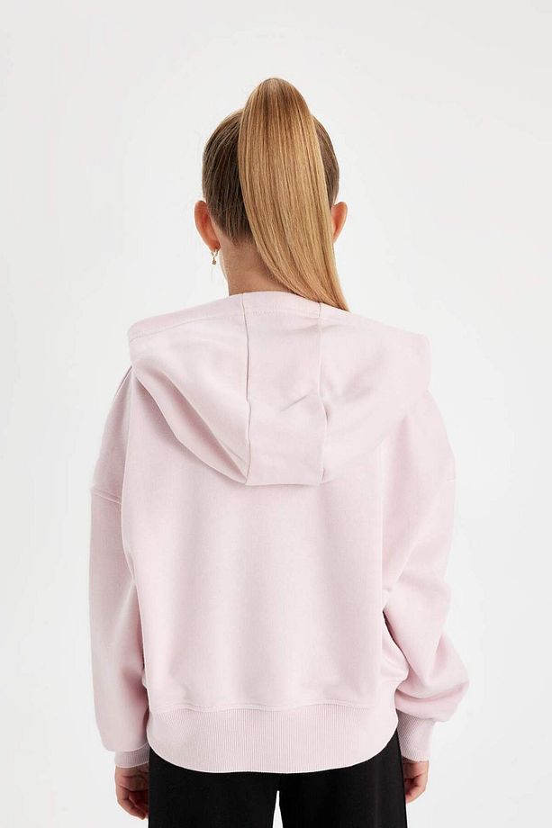 Kız Çocuk Oversize Geniş Kalıp Kapüşonlu İşlemeli Sweatshirt D2885A824WN - 5