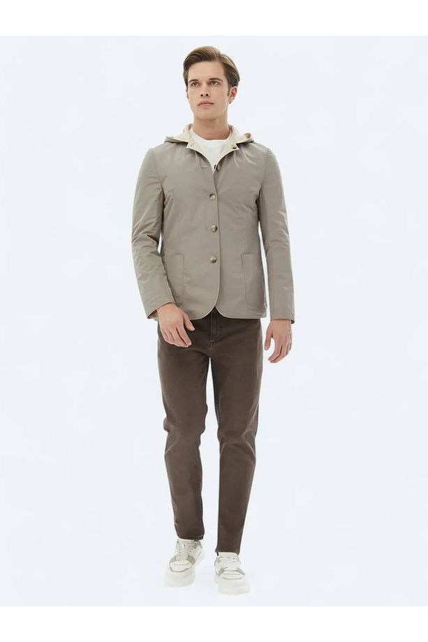 Bej Regular Fit Kapüşonlu Casual Örme Mont - 4