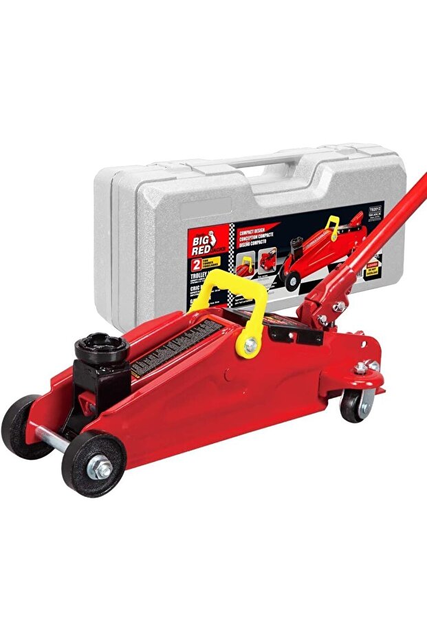 Red 2-Ton Car Jack with Wheels and Carrying Case - Strong, Safe, and Easy to Use