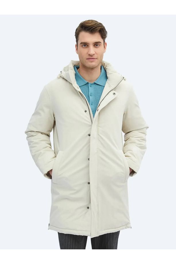 Taş Comfort Fit Kapüşonlu Casual Dokuma Kaban - 1