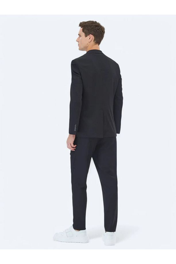 Siyah Düz Fitted Fit Örme Takım Elbise - 6
