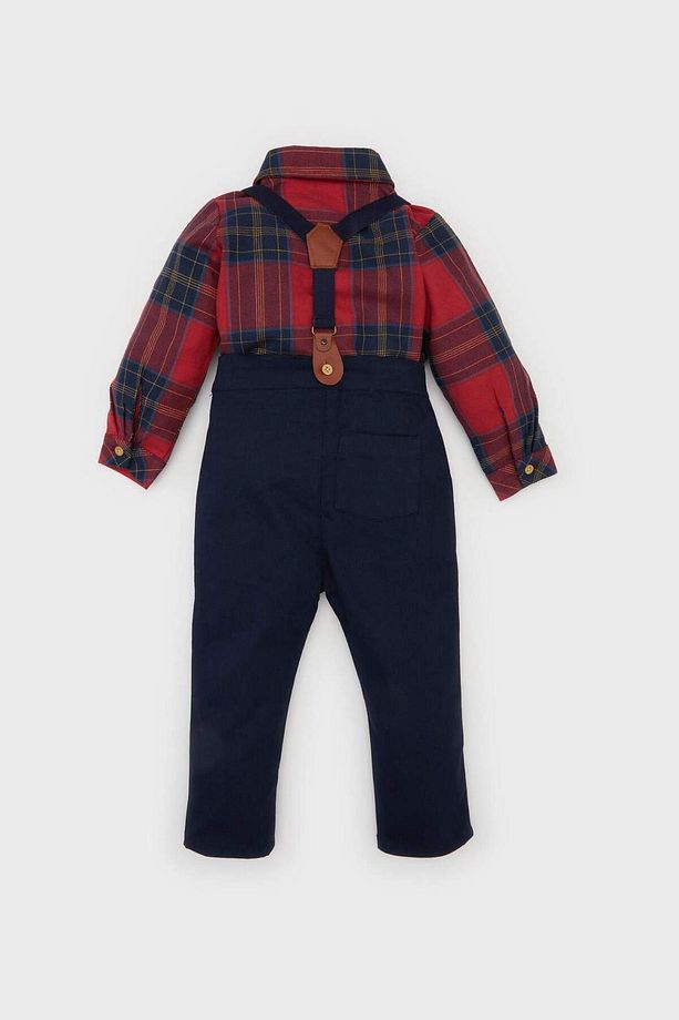 Erkek Bebek Yılbaşı Temalı 3lü Takım Kareli Uzun Kollu Gömlek Pantolon Askısı Pantolon D6750A524WN - 5