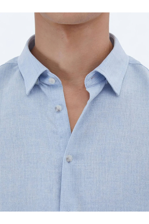 Mavi Düz Regular Fit Dokuma Casual Pamuk Karışımlı Gömlek - 5