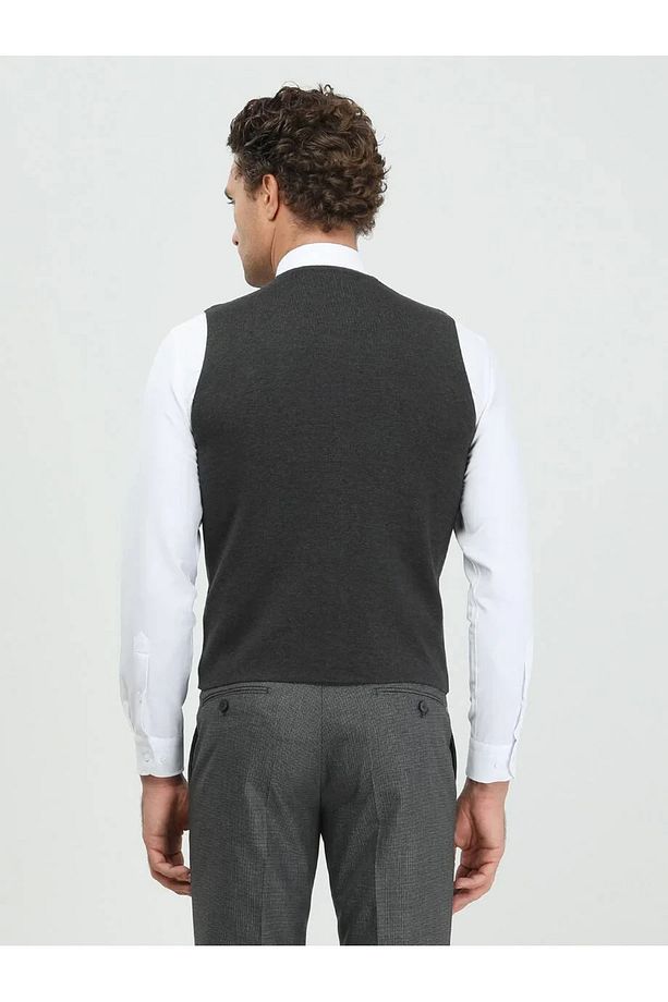 Antrasit Regular Fit Casual Örme Triko Yelek - 4