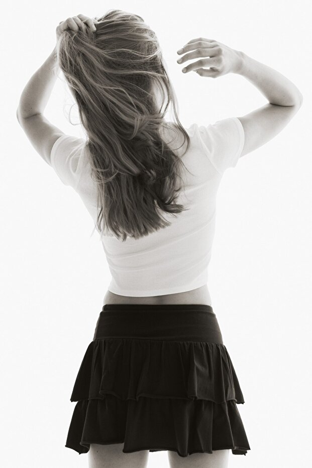 Katlı Mini Jarse Etek - 1