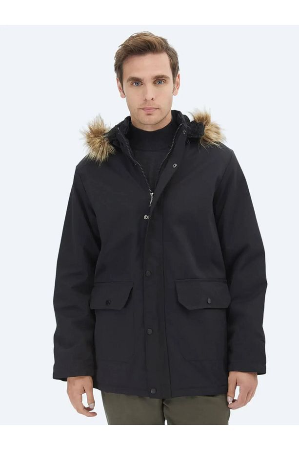 Siyah Regular Fit Casual Dokuma Mont - 1