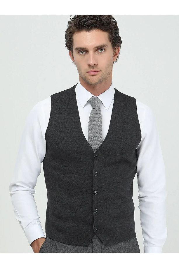 Antrasit Regular Fit Casual Örme Triko Yelek - 2