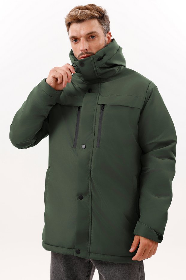 Men's Khaki Fleece Fur Water and Windproof Hooded Winter Coat & Coat & Parka