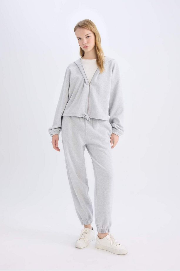 Coool Loose Fit Basic Düz Kapüşonlu Fermuarlı Sweatshirt  E1464AX24WN - 2